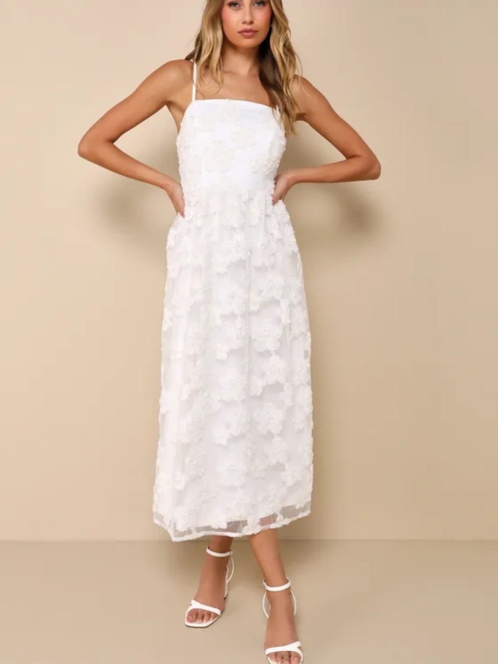 Lulu's White 3D Floral Midi Dress